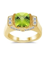 0.32 Cts Diamond & 2.04 Cts Peridot Ring in 14K Yellow Gold