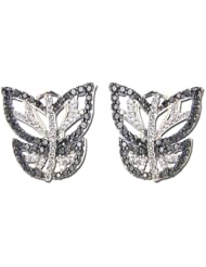 14K White Gold 1.27ct Leaf ala Butterfly Prong Black & Diamond Huggie Earrings