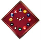 12in Diamond Billiard Clock Cherry & Burgandy Mali Felt