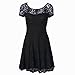 Amoluv Women Round Neck Short Sleeve Pleated Lace Slim Dress Black, X-Large