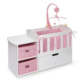 Doll Crib with Storage Dresser and Trundle Drawer