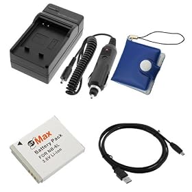 GTMax Replacement NB-6L Standard Battery + AC Travel Charger with Car Adapter + USB Data Cable + Memory Card Case for Canon PowerShot SX500 IS, D20, SX260 HS, S95, S90, SD4000 IS, SD3500 IS, SD1300 IS, SD980 IS, SD1200 IS, SD770 IS, D10, ELPH 500 HS Digital Cameras