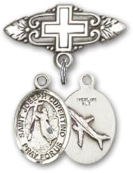 Sterling Silver Baby Badge with St. Joseph of Cupertino Charm and Badge Pin with Cross