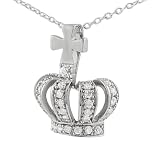 Sterling Silver CZ Crown with Cross Pendant