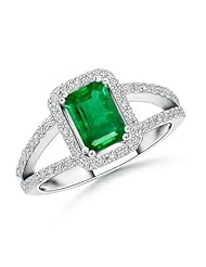 Split Shank Round Diamond Emerald Cut Emerald Ring- 0.9 ct TGW