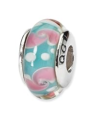 Sterling Silver s Blue/pink Hand-blown Glass Bead by Reflection Beads, Best Quality Free Gift Box Satisfaction Guaranteed