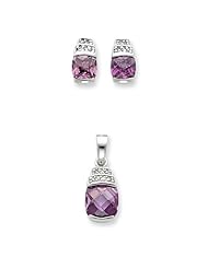 Sterling Silver Purple & Clear CZ Pendant & Earrings Set