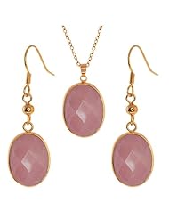 Stunning Jadelite Faceted Pink Color Oval Pendant and Earrings Set