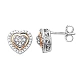 41e9OlfDvOL. SL160  Sterling Silver and 14k Pink Gold Diamond Heart Earrings (0.02 cttw, I J Color, I3 Clarity)