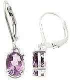 Sterling Silver 8X6mm Oval Genuine Amethyst Earrings