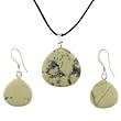 Yellow Turquoise Briolette Shaped Pendant and Earrings Set - 22mm Pendant, 15mm Earrings - Adjustable Cord Necklace Yellow Turquoise Briolette Shaped Pendant and Earrings Set - 22mm Pendant, 15mm Earrings - Adjustable Cord Necklace