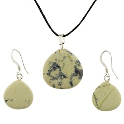 Yellow Turquoise Briolette Shaped Pendant and Earrings Set - 22mm Pendant, 15mm Earrings - Adjustable Cord Necklace