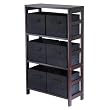 Capri 3-Section M Storage Shelf with 6 Foldable Black Fabric Baskets By Winsome Furniture