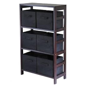 Capri 3 Section M Storage Shelf with 6 Foldable Black Fabric Baskets By Winsome Furniture Capri 3-Section M Storage Shelf with 6 Foldable Black Fabric Baskets By Winsome Furniture
