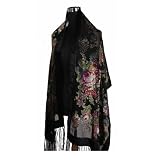 Handmade Vintage Floral 100% Silk Velvet Scarf Shawl, One size