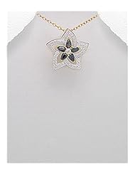 Flower Black Sapphire Pendant Necklace In 92.5 Sterling Silver