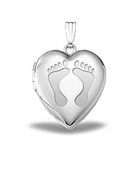 Sterling Silver "Baby Footprints" Sweetheart Heart Locket 3/4 inch x 3/4 inch