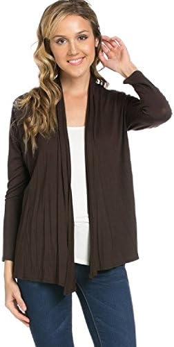 Ever77 Women's Super-Comfortable Open Front Basic Cardigan/Made in USA/TC1022AZ-Brown,L