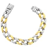 Mens Stainless Steel Chain Bracelet with Gold Plating, 8.25