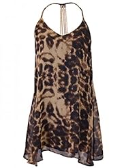 V-neck Flowy Spaghetti Strap Leopard Print Chiffon/Cotton  Dress