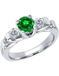 2.38 Ct Round Green Created Emerald G/H Diamond 14K White Gold Ring
