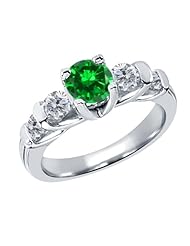 2.38 Ct Round Green Created Emerald G/H Diamond 18K White Gold Ring