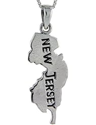 Sterling Silver New Jersey State Map Pendant, 1 3/4 inch tall