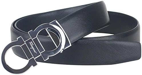 HeLiWu Men's Smooth Leather buckle belt 36inch Silver Buckle and Black