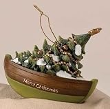Pack of 6 Snowy Decorated Christmas Tree in Boat Holiday Ornaments 4.5