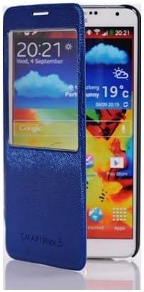 W-RainBow Dark Blue Squirrel Grain Smart View Window Flip Cover Folio Case for Samsung Galaxy Note3 III N9000