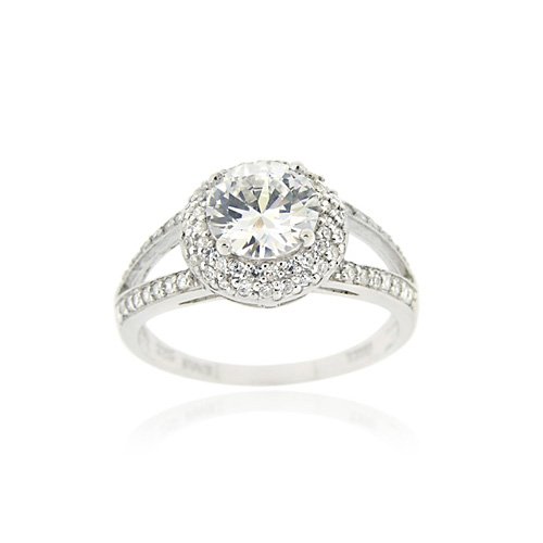 Sterling Silver CZ Round Bridal Engagement Ring