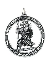 CleverEve Designer Series 38.75mm Sterling Silver Round Saint Christopher Pendant Medal Polished 11.30 grams
