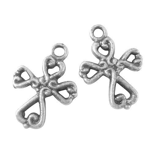 25 x Antique Silver Tibetan 19mm Charms Pendants (Christian Latin Cross) - (ZX01560) - Charming Beads
