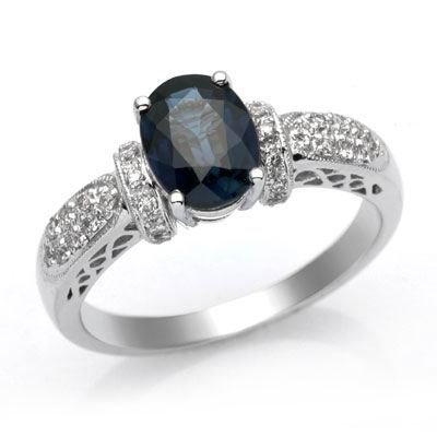 18K White Gold Blue Sapphire and Diamond Ring