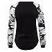 Women Camouflage Long Sleeve Cuff T-Shirt Casual Black Tops Blouses Tees