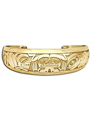 14K Yellow Gold Northwest Coast Native American Emerging Mankind Large Bracelet. Made in USA.