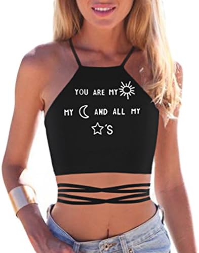 Pretty321 Women Girl Lovely Cute U are My Sun Moon Star Saying Tights Vest Camis (Onesize fit US:XS(0-2); Cute Camis Crop Tops, Amazon)