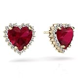 14K Yellow Gold Heart Ruby Earrings