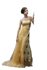 One Shoulder Chiffon/Taffeta/Tulle Applique Beaded Crystals Lace Crystal Party Dress 