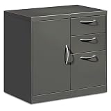 HON Products - HON - Flagship File Center w/Bookcase & Box/File Pedestal, 30w x 18d x 28h, Charcoal - Sold As 1 Each - Enclosed bookcase includes one shelf that adjusts in 2 increments; holds one row of binders above or below. - Box/box/file drawers operate on heavy-duty steel ball bearing suspension. - Box drawers include divider; file drawer contains follower block and crossrail and accommodates letter and legal size files. - Satin chrome arch pulls. - HON One Key interchangeable core