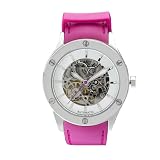 AK Anne Klein Women's Automatic Silver-Tone Sport Watch with a Magenta Rubber Strap #108451SVMA