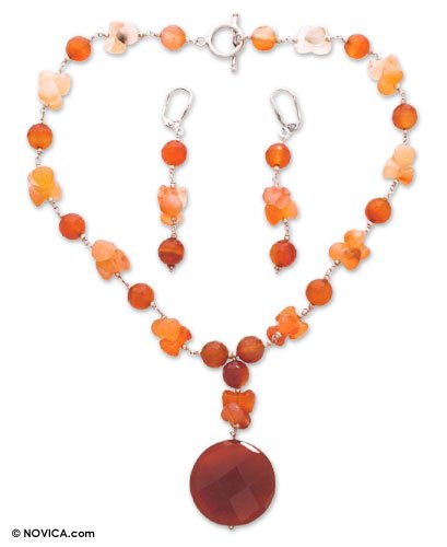 Carnelian jewelry set 'Sunfire' 0.4 W 16.9 L