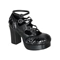 GOTHIKA-08, 3 1/2' Multiple Strap P/F Blk Pu M/J Shoe