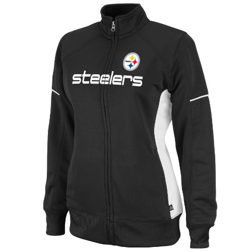 NFL Women's Pittsburgh Steelers Counter Long Sleeve Mockneck Full-Zip Track Jacket (Black/White, Medium)