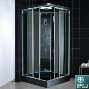 Dreamline Showers SHJC-6140404 ; SHJC 6140404 Reflection Steam Shower Enclosure Dimensions: 39 3/8 inch W x 39 3/8 inch D x 88 5/8 inch H Chrome