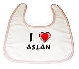 Baby Bib with I Love Aslan (first name/surname/nickname) by Shopzeus