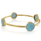 ELYA Designs 22K Yellow Gold Plated Bangle with Four Turquoise Gemstones