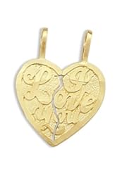 I Love You Breakable Charm 14k Yellow Gold Two Heart Pendant