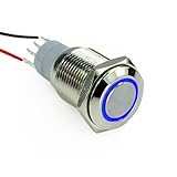 SMAKN 16mm 12v Red Illuminated LED Self Locking Stainless Steel Push Button Switch for Car SUV Vans Truck Boat Refitting Interior Lighting Klaxon Horn (BLUE)