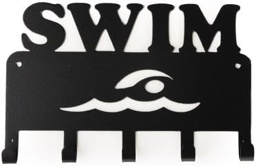 Swim (Word with Cutout) Medal Display, 5 Hook, Black